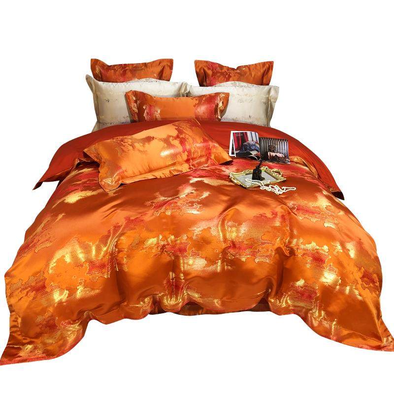 轻奢缎提花床棉用品四件套欧式上贡缎纯婚FOR庆六件套锦床笠款