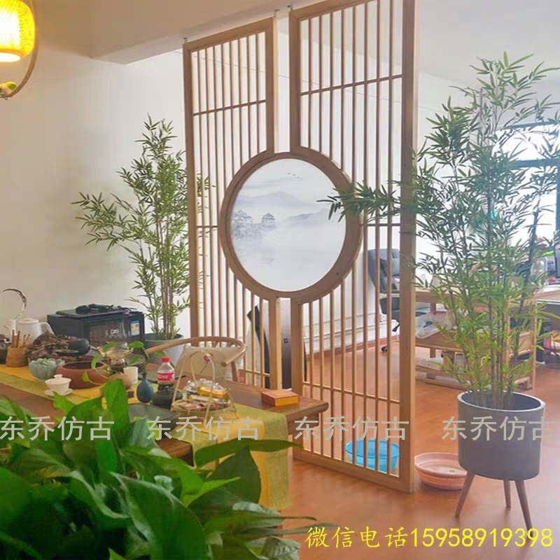 新中式实木隔断现货加急格栅屏风日式推拉客厅入户玄关店铺装饰