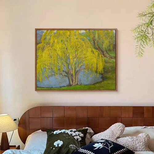 VISION |《春风拂柳》好寓意中古风客厅纯手绘挂画复古餐厅装饰画
