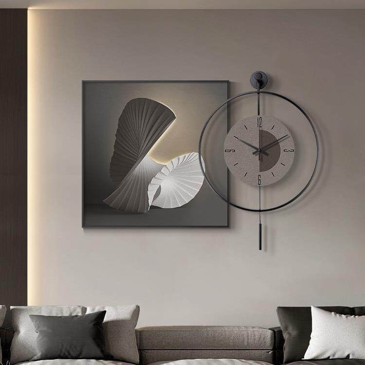 现代轻餐装饰画奢高档抽象餐桌钟表挂画大简约客GMQ厅壁画气墙时