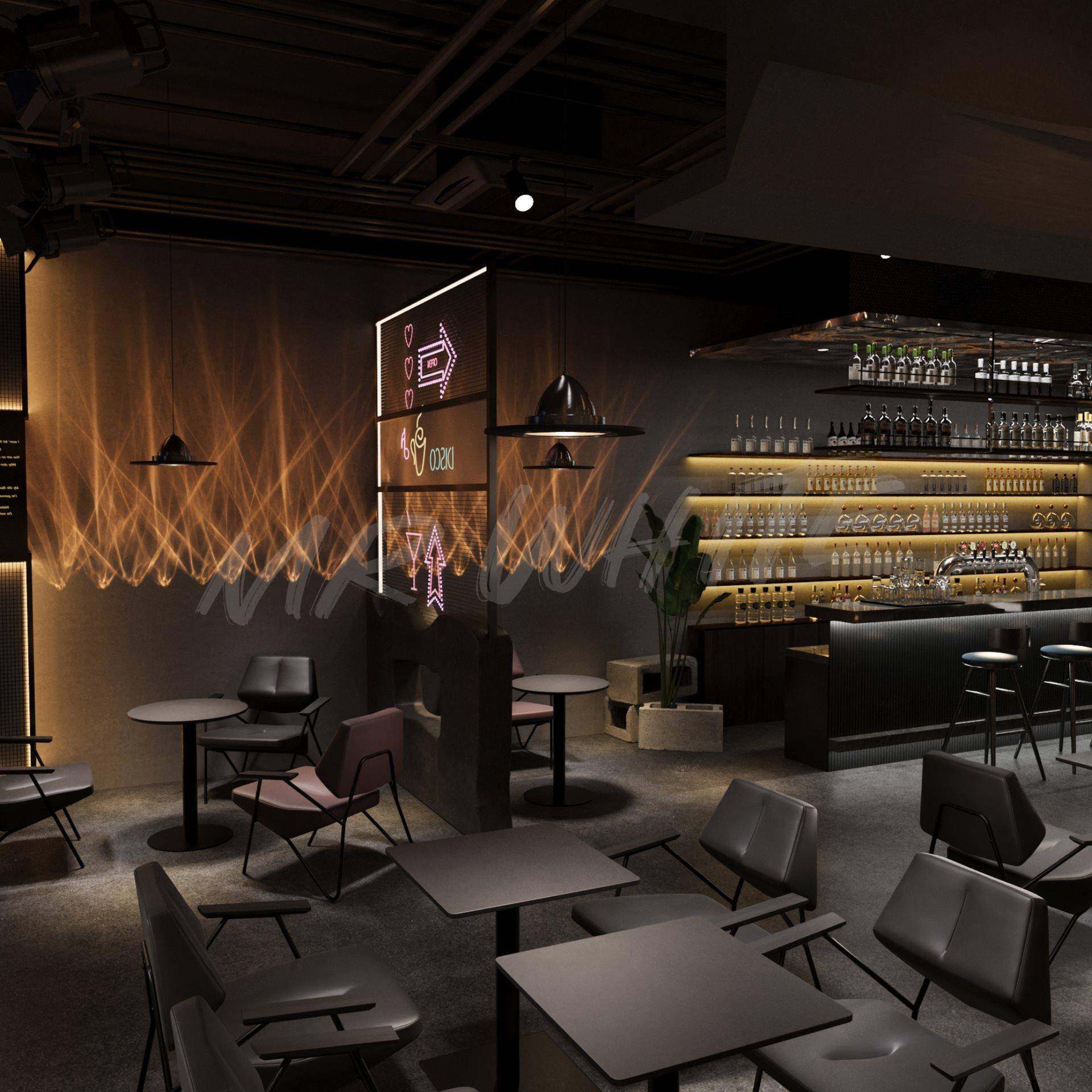 铁酒色吧静吧成套桌椅组合艺框架沙发清吧黑椅风格岩板ORH桌沙发