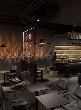 铁酒色吧静吧成套桌椅组合艺框架沙发清吧黑椅风格岩板ORH桌沙发