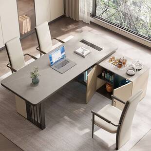 岩板茶桌书桌一体两用现代简约家用电脑办公桌老板办公室轻奢茶台