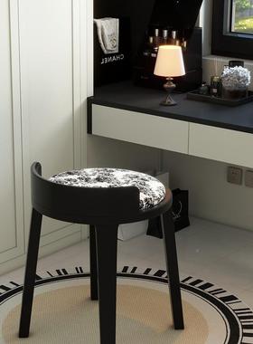 实木古风梳印花中化无品牌/妆凳女卧室不占生空间妆台椅子复古圆