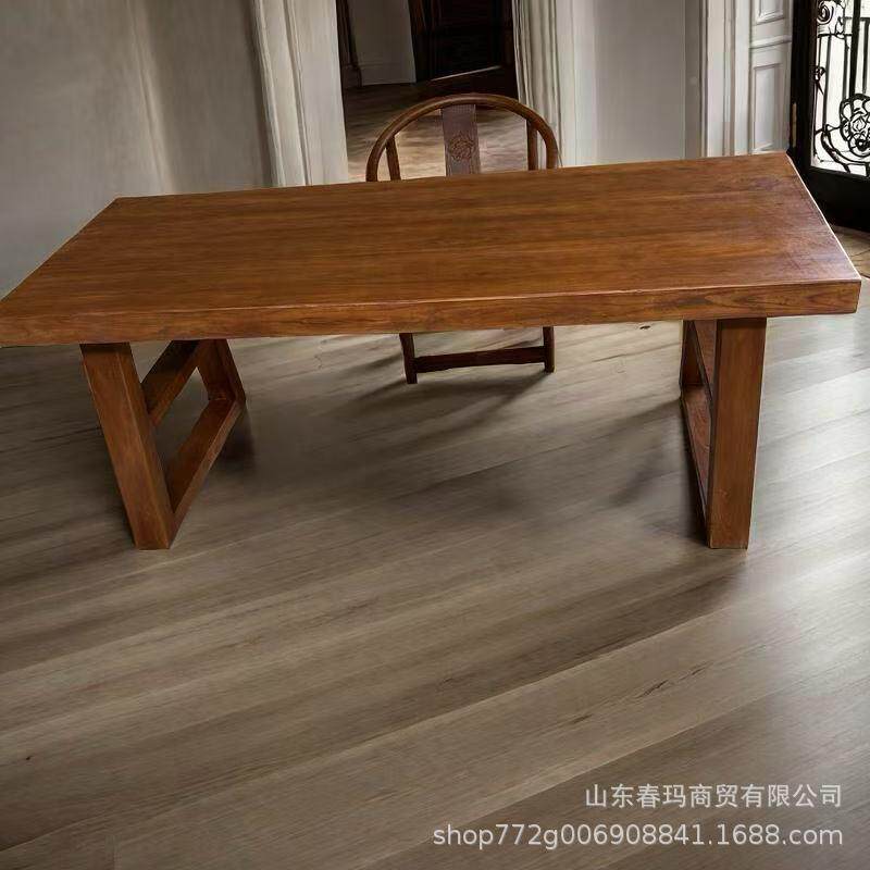 北老榆木餐桌实木长桌桌原木大板桌茶中式方台茶餐厅吧L8-23台实