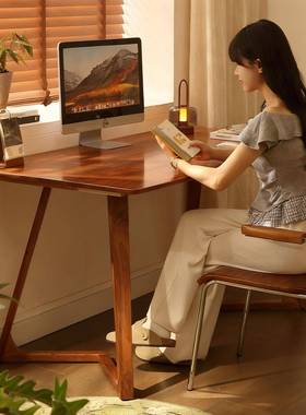 复古风实木书319桌1m6x80x075c胡桃色橡胶木办公纯桌家用