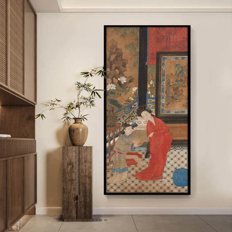 贵妃出浴图法式新中玄式国FLH潮客厅古关房挂画复人物装饰书画中
