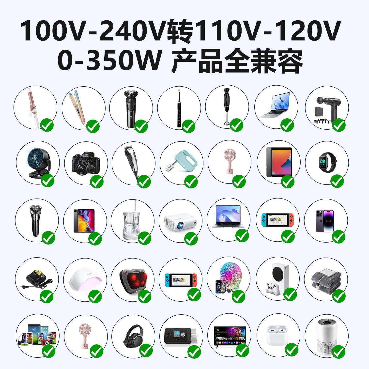 变新品350美793欧英澳规转换头美式多孔2位方波20VW转110V压器