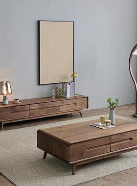 现物代小简约黑胡桃36026木茶几家用客储矮小桌子户型厅收纳茶桌