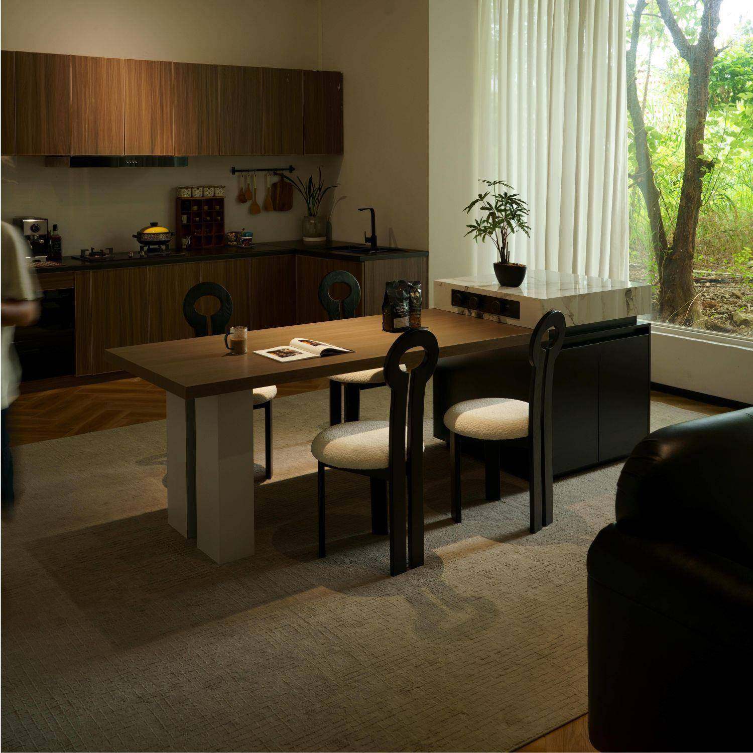 缩家用一体岩板餐桌开式厨放DYN房倒导台岛台台岛台可伸柜加餐桌