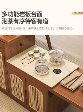 多功能茶水柜新中*式泡茶桌岩板F975MMM7茶W移茶台车家用动茶实木
