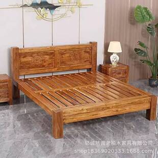 新中式 老榆木箱床全实木落地榻榻储米大原木床双DAS人床箱体物大