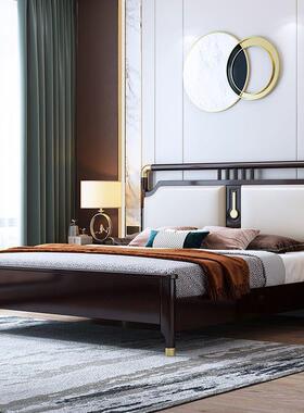 新中式古典实木床双人1.8x2米卧室床1.5家用单人1.35m实木软包床