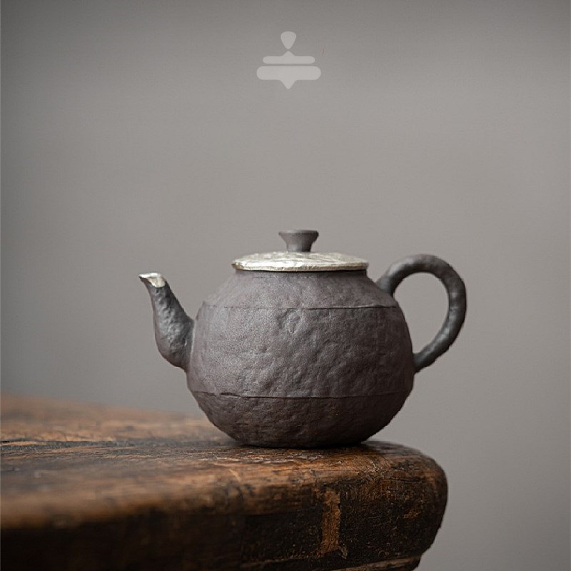手工老岩泥鎏银茶壶家用空寂中式复古风流年壶陶瓷功夫茶具泡茶器