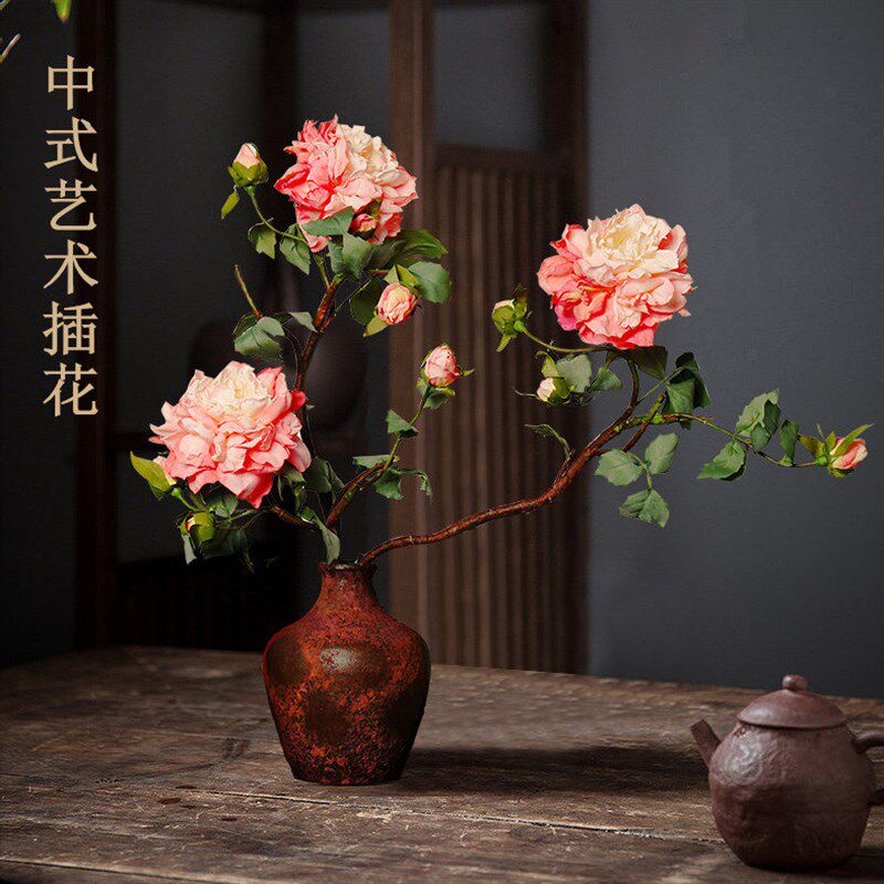 假花花仿真花室内摆设摆件中式牡丹花客厅插花绢花人造花装饰瓶插