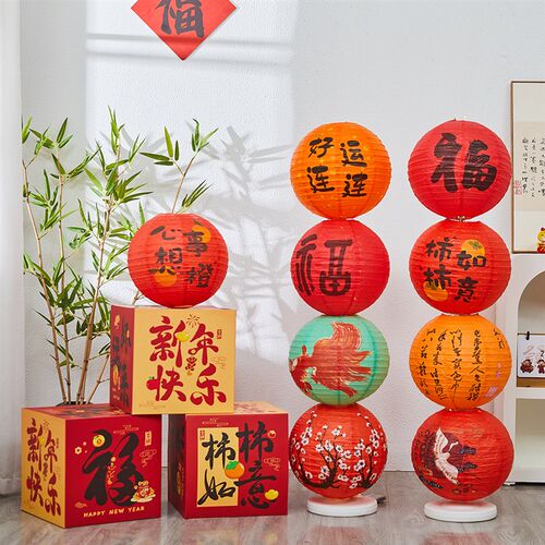 2025新年场景装饰灯笼礼盒套装酒店商场民宿节日摆件氛围装扮道具