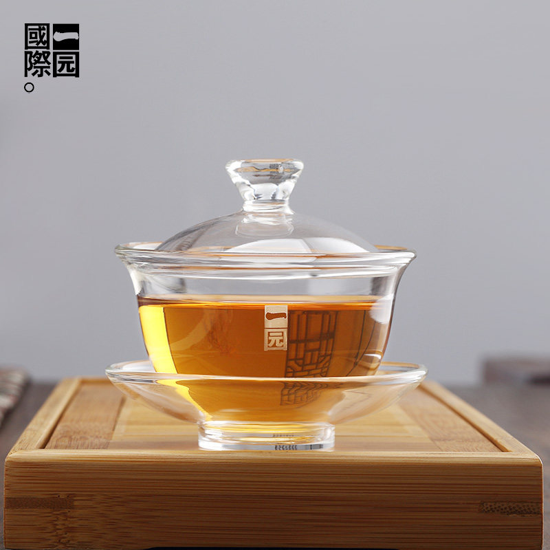 一园玻璃盖碗茶杯加厚耐热功夫茶具家用透明泡茶壶手工大号三才碗