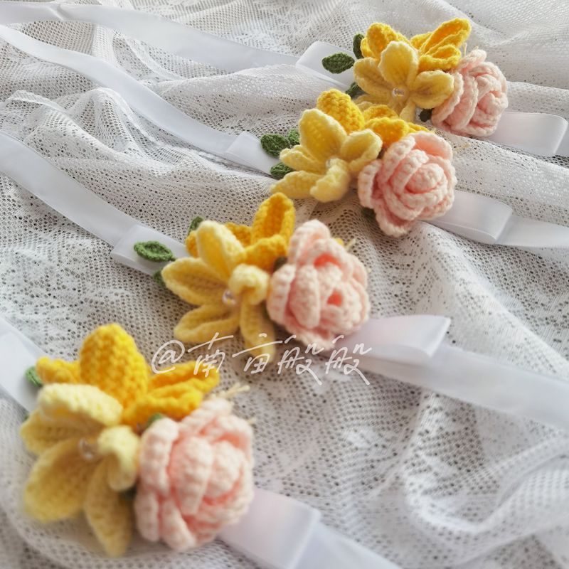 手工编织diy新娘伴娘手腕花仙新郎伴郎胸花森系手花毛线钩织成品