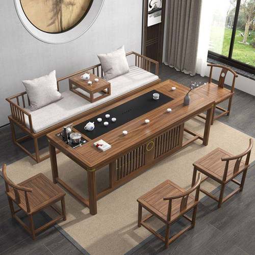 实木茶桌茶台新中式茶桌椅组合办公茶台功夫泡茶桌茶几1.6米1.8米