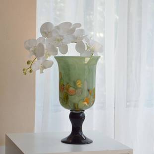 欣可家居高级艺术法式复古橘粉绿肌理高脚手工琉璃花瓶风灯插花器