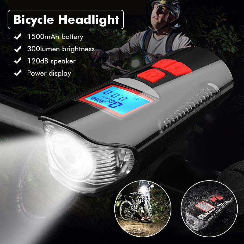 新款自行车灯充电骑行灯【前灯喇叭电量显示码表多功能合一】