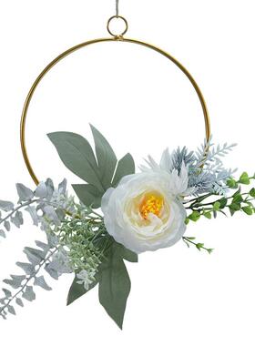 Y891仿真花 铁艺花环 壁饰客厅餐厅墙上挂件 卧室墙壁挂饰