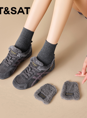 星期六加绒德训鞋女鞋2025年新款冬季厚底复古棉鞋灰色阿甘运动鞋