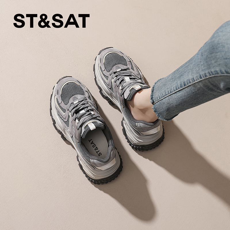 星期六休闲鞋2025年厚底增高老爹鞋时尚复古百搭运动通勤女旅游鞋