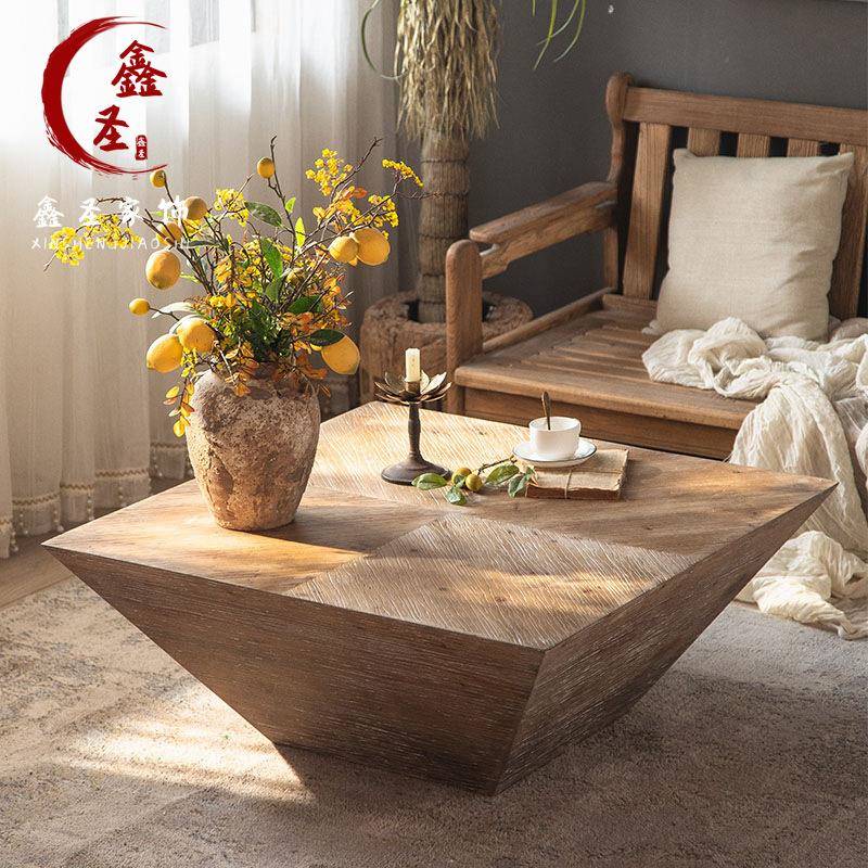 复古实木茶几小户型客厅沙发边几民宿咖啡桌阳台洽谈桌子工业风