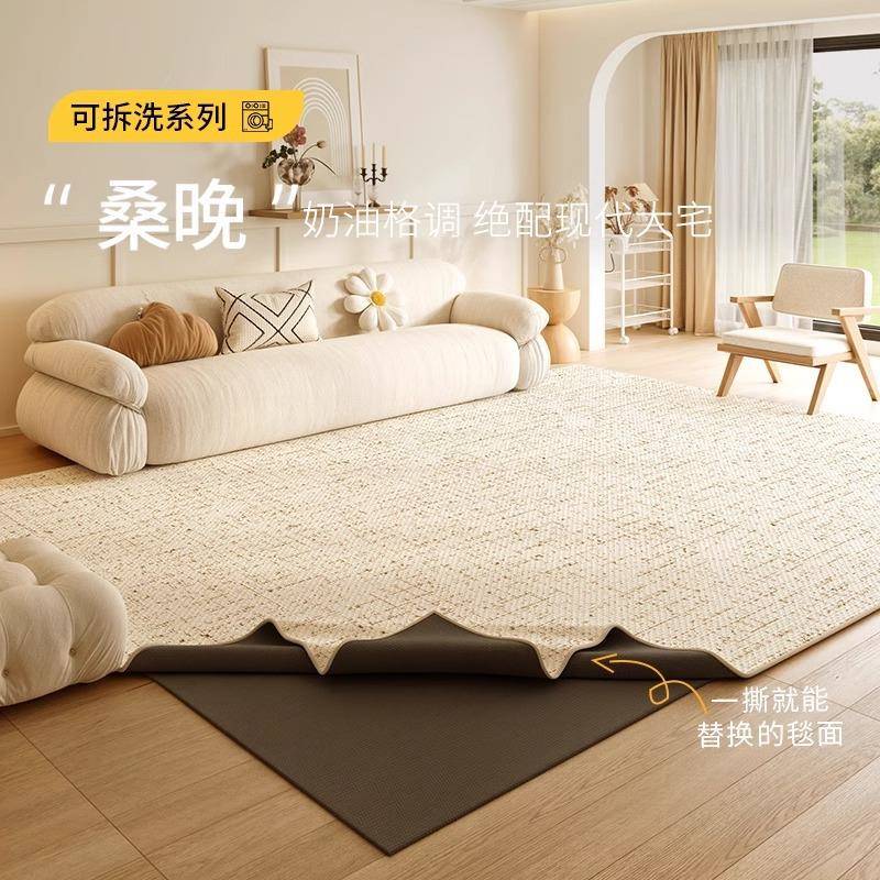 机洗地毯客厅新款雪尼尔奶油风双层可拆洗高级原木风卧室沙发地垫
