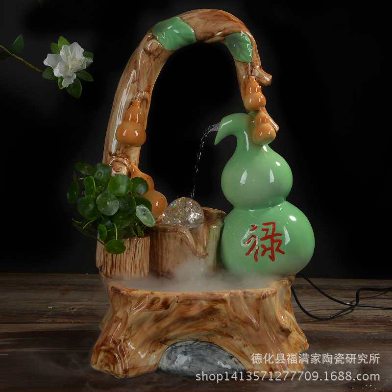 陶瓷五福临门流水器室内水景流水喷泉客厅鱼缸摆件加湿器办公室摆