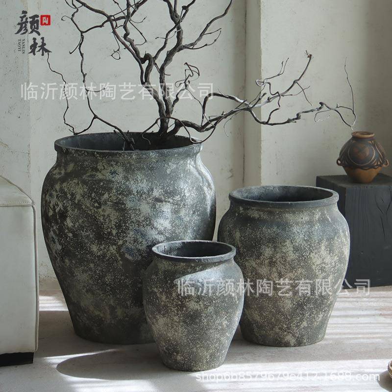 特大号复古水泥大罐子商场酒店售楼处大型绿植种植盆民宿装饰摆件