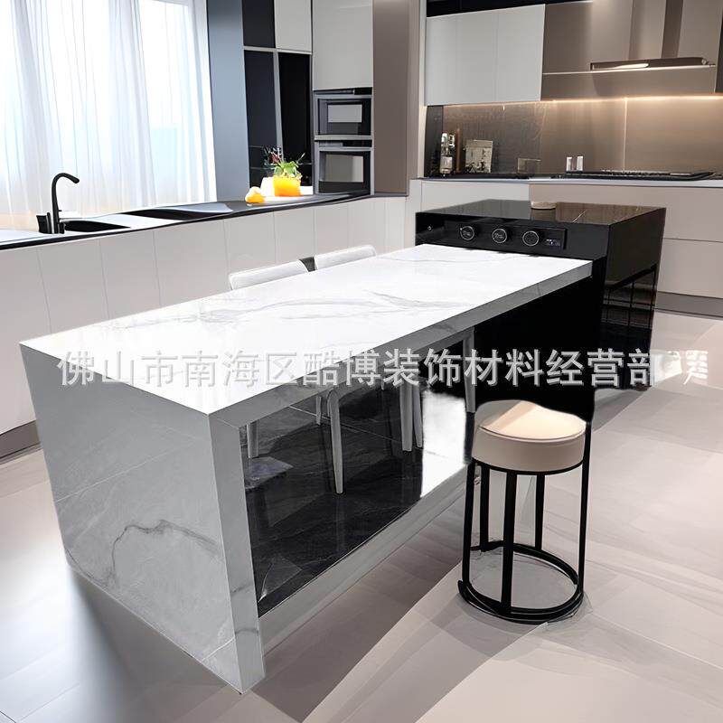 岩板岛台餐桌两用型意式轻奢厨房伸缩岩板悬浮长方形奢石中岛吧台