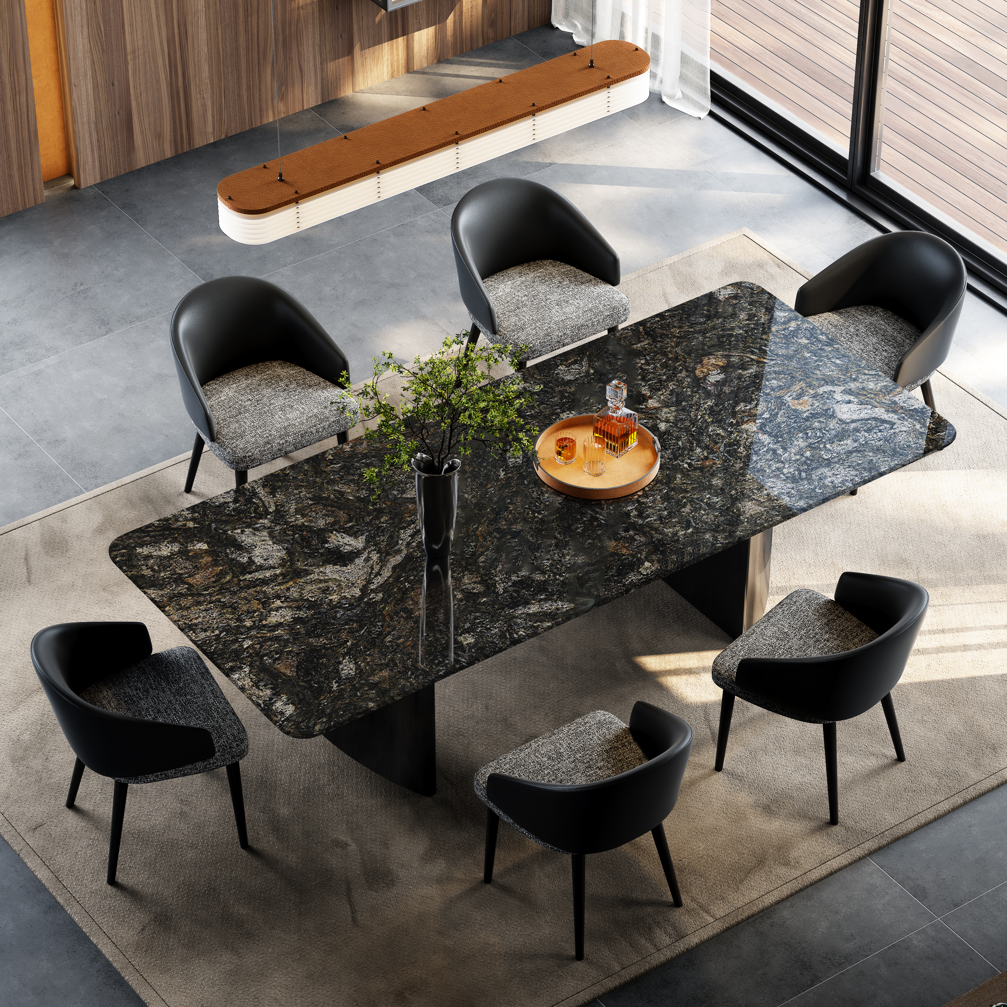 回岩铂金钻奢石餐桌意式轻奢