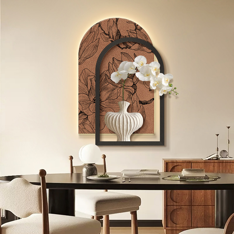 中古风餐厅装饰画法式复古客厅卧室挂画高级感玄关花卉发光壁灯画