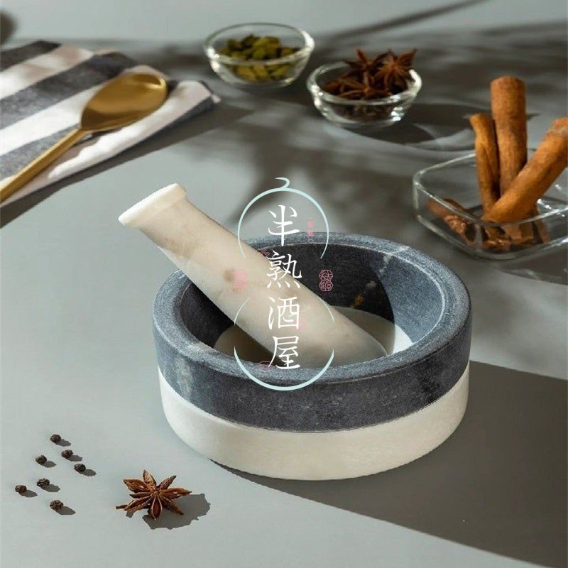 天然大理石捣蒜器石臼子捣药罐研磨器家用蒜臼子剥蒜压蒜器打蒜泥