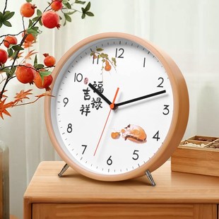 实木桌面时钟摆台式 石英钟静音摆放创意座钟 钟表挂钟客厅2024新款