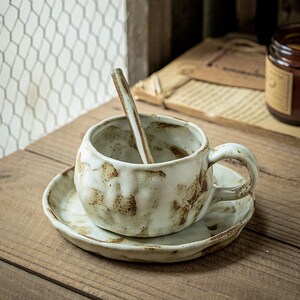 巷子尾古朴粗陶咖啡杯陶瓷拿铁拉花杯子下午茶咖啡杯碟勺套装