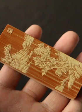 十几年玉竹老料纯手工东阳名家戚挺飞本工留青雕刻推盖牙签盒竹雕