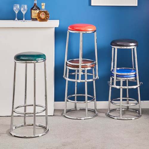 加厚不锈钢圆凳高脚凳凳子吧台凳吧椅简易高凳子家用酒吧椅子铁艺