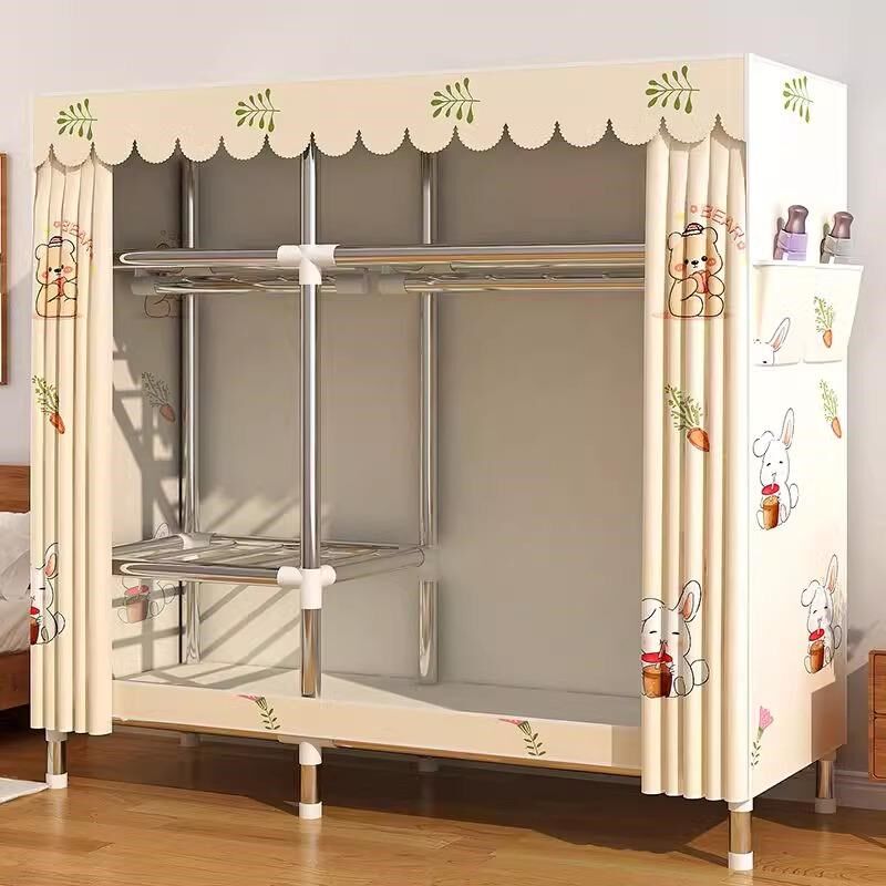 简易衣柜出租房屋家用卧室布衣柜加厚加粗全钢架简易组装结实耐用