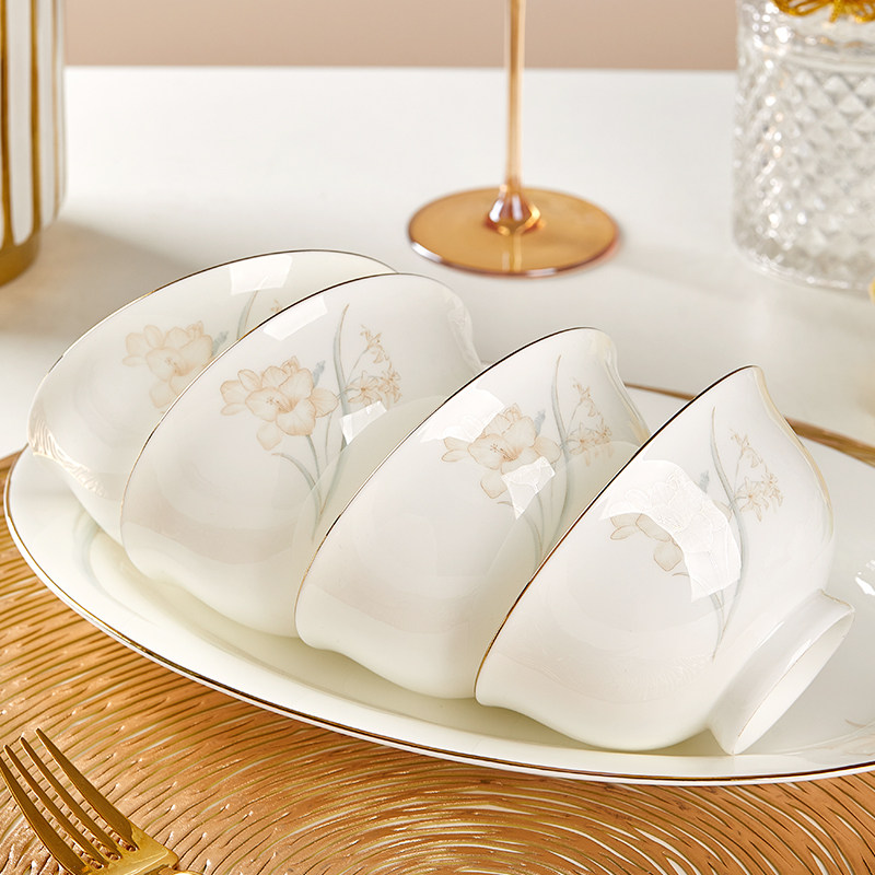 优尊骨瓷碗家用2026年新款可微波金边轻奢高级感好看的碗盘碟组合,餐饮具,碗,淘宝优惠券,粉丝福利购,淘宝优惠卷