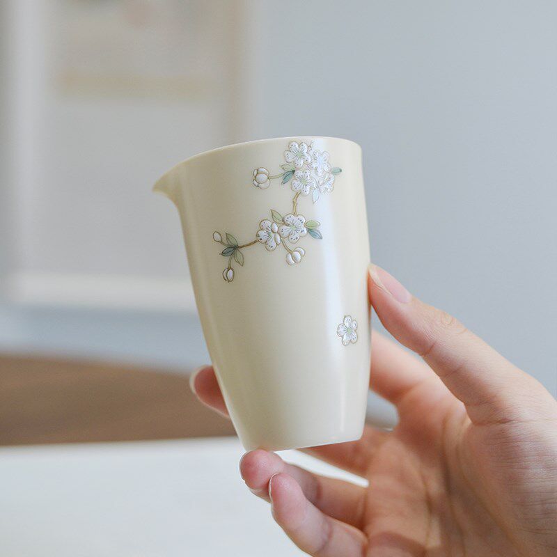 小谦山房宋遇梨花公道杯小号陶瓷高档耐热茶海分茶器家用茶具配件
