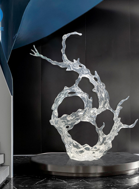 透明流水浪花摆件树脂雕塑客厅玄关抽象装饰艺术酒店会所大堂摆设