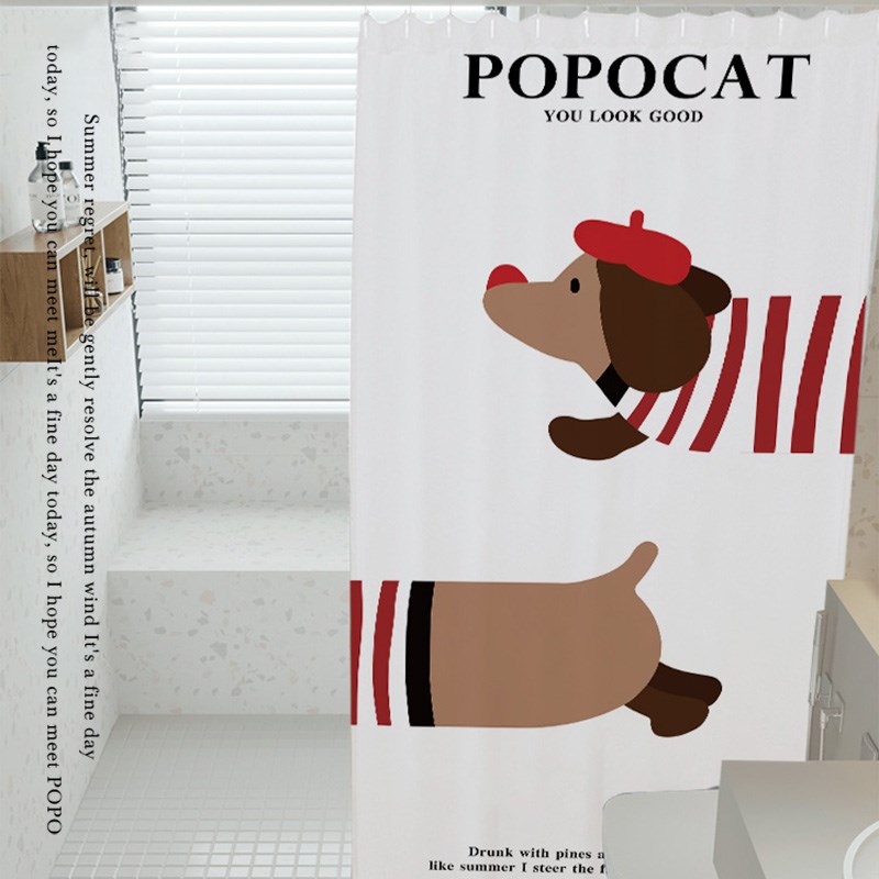 腊肠狗新款浴帘隔断帘防水高档家用卫生间淋浴洗澡防霉免打孔挂帘