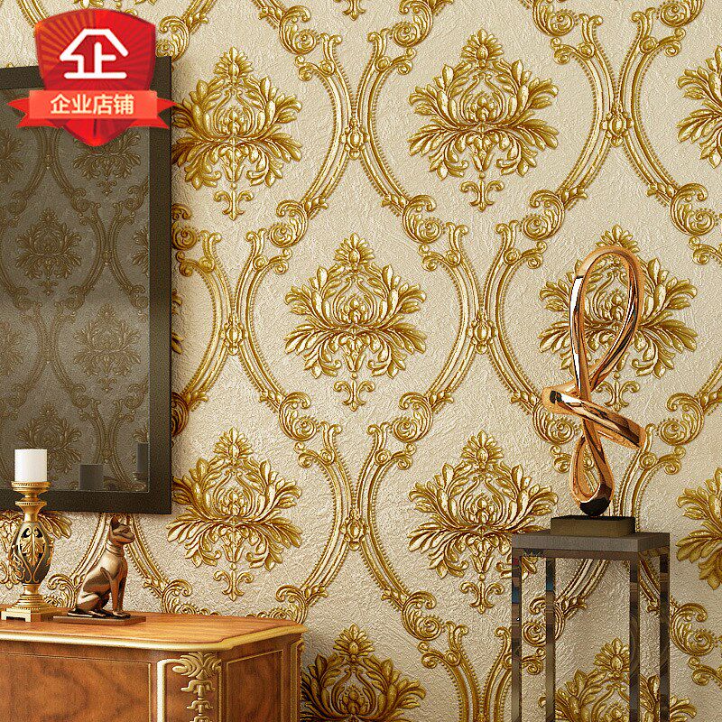 欧式花3d立体墙纸奢华客厅卧室浮雕大马士革非自粘电视背景墙壁纸