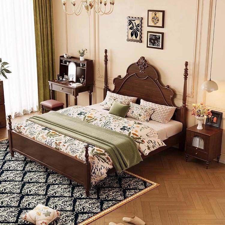 法复式古风实主木床家用卧1.8m婚床中古风1IMB.m硬5靠双人床
