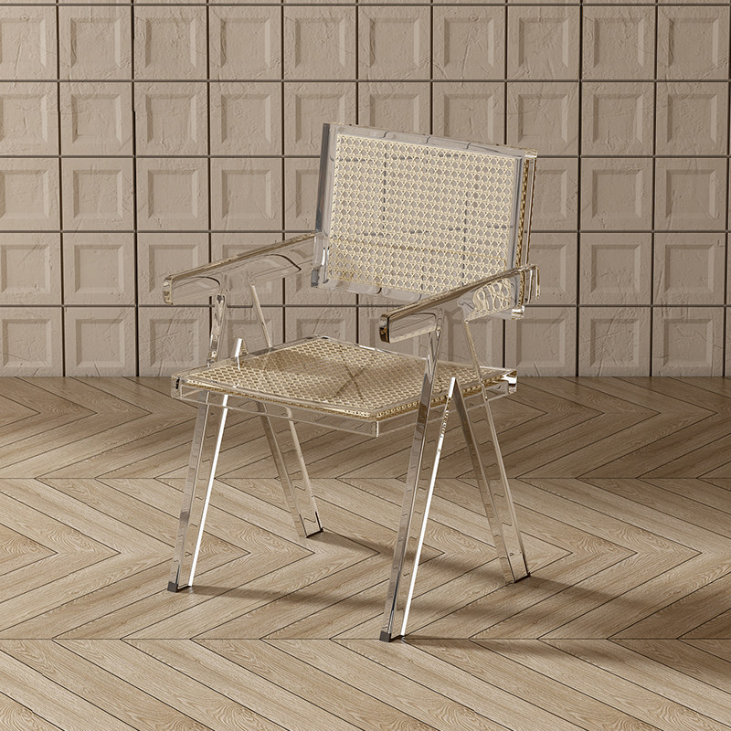 9U现代昌迪加尔亚克力透明餐桌椅子家用中古靠背椅极简水晶客厅餐