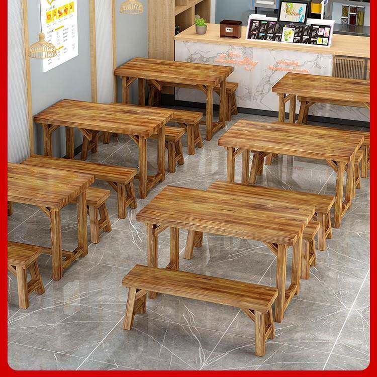 馆桌椅饭店小吃面商用化快餐桌椅组合实T-9857木餐馆堂餐桌烧烤碳