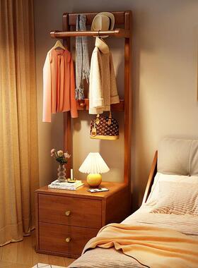 实木衣XTX易架床头柜一体简落地挂帽衣服子卧室小型床边角落架挂